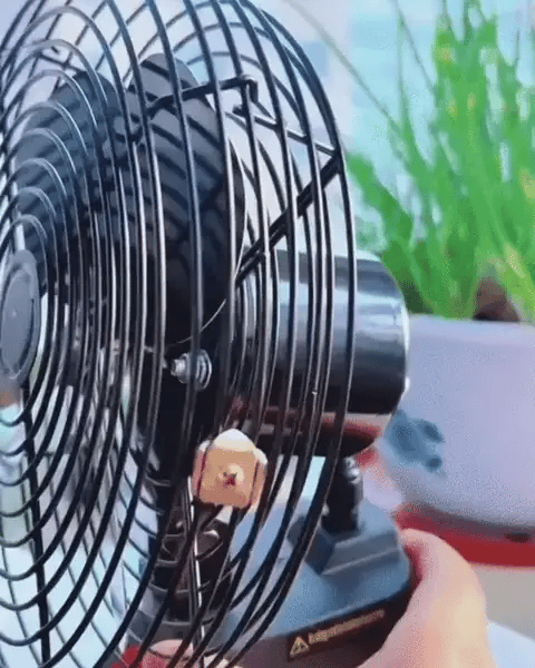 Le ventilateur VOLTEO en marche, posé sur une table